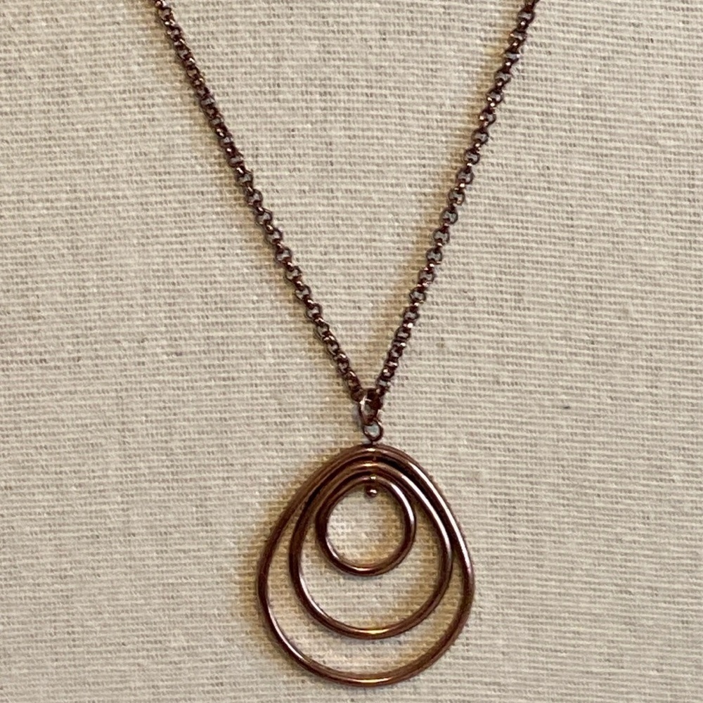 Dangly Teardrop Necklace Geometric Rose Gold Tone 16” - Picture 2 of 6